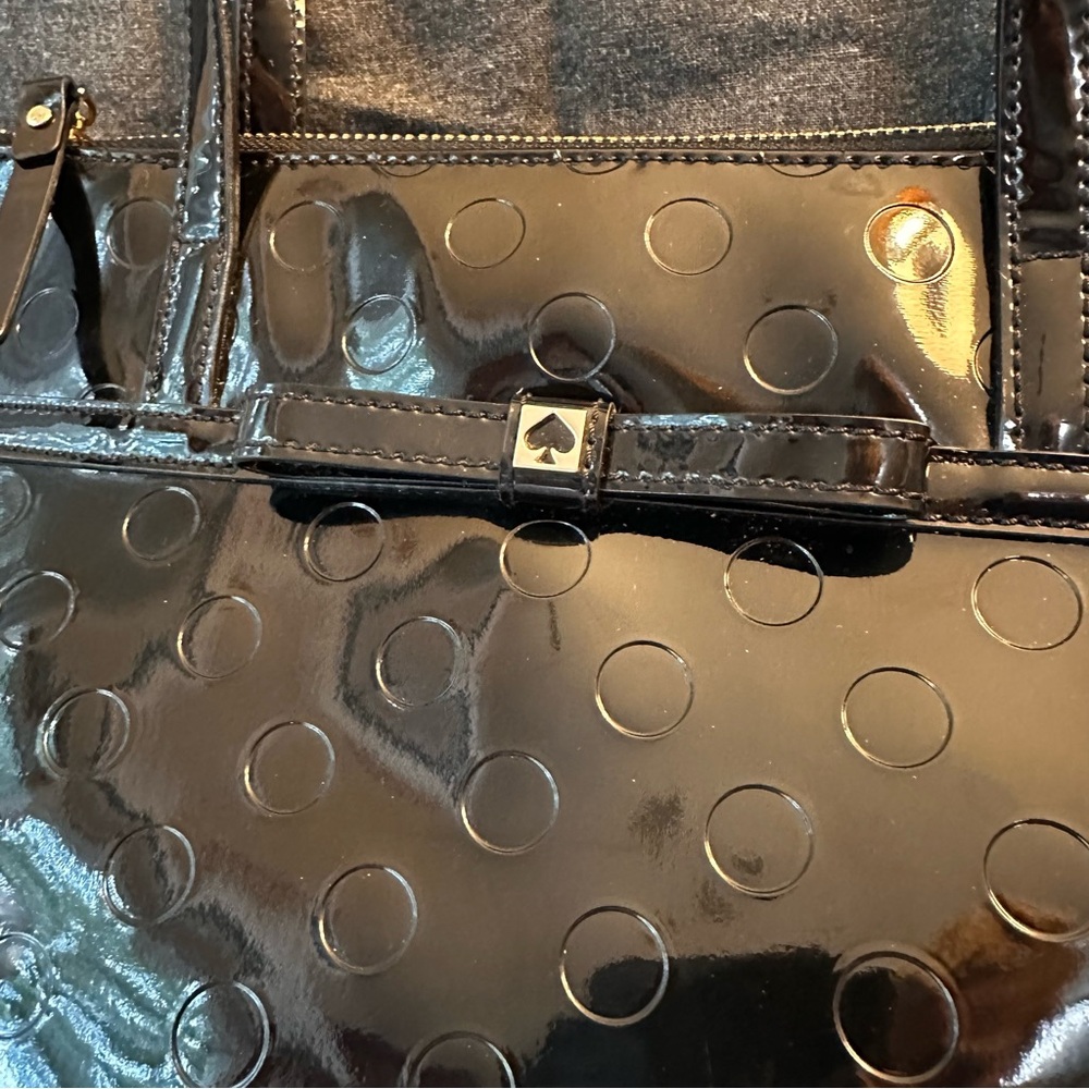 Kate Spade Black Patent Leather Polkadot Tote Bag Bow Detail - Picture 4 of 13